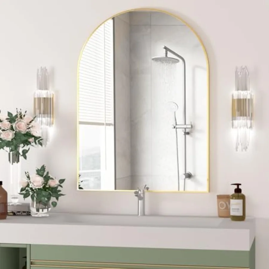

Arched Wall Mirror for Bathroom, 40"x30" Arched Mirror Wall Mounted Mirror with Metal Frame, Vanity Mirror Decor for Mantle, Be