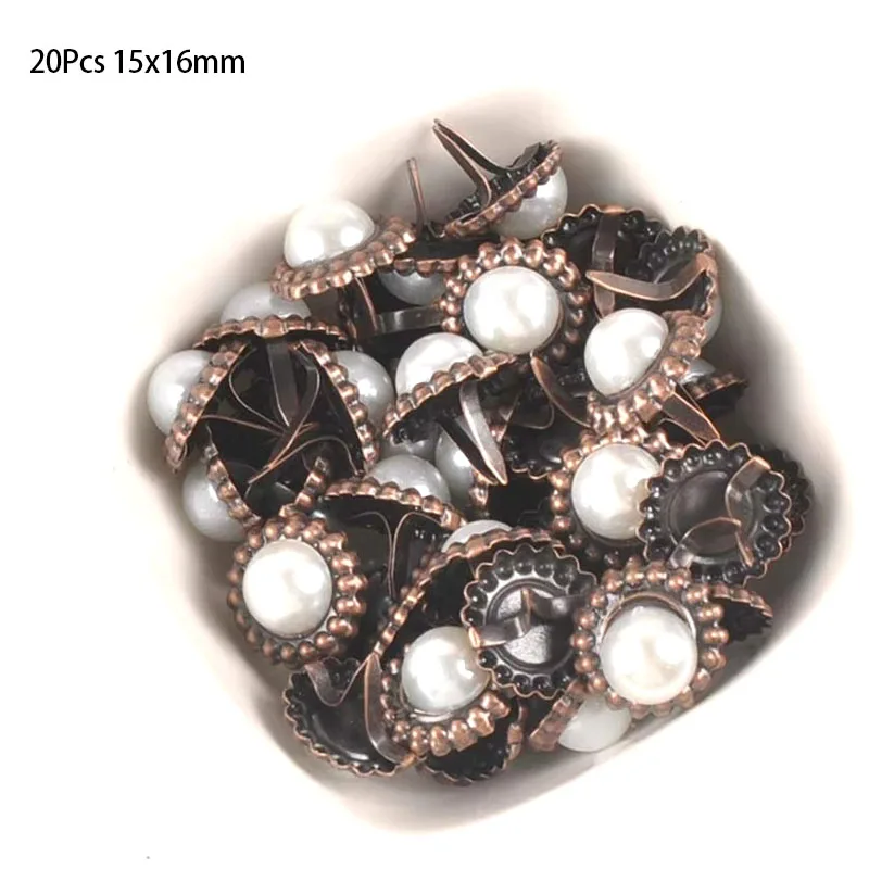20Pcs 15x16mm Round Pearl Brads For Scrapbooking Crafts Metal Brad Rivets Shoes Decor Embellishment DIY Accessories c2583