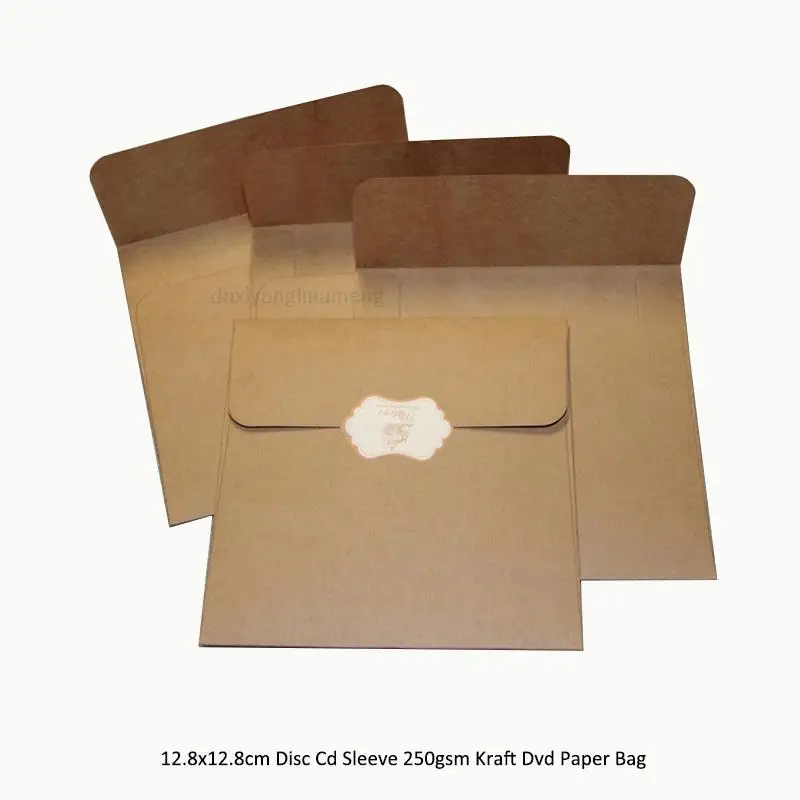 

New fast shipping 100pcs 12.8x12.8cm Disc Sleeve 250gsm Kraft Dvd Paper Bag Cover Packaging Envelopes Packing Wedding Party