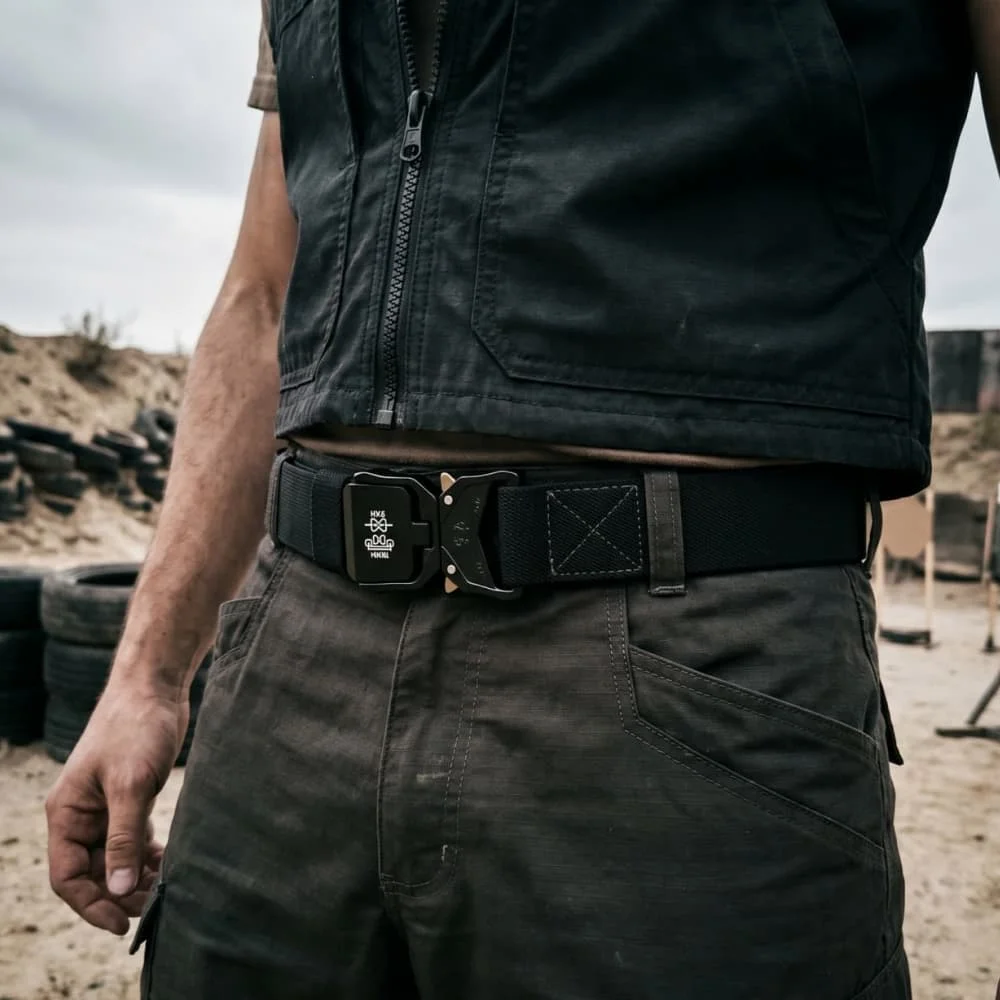 Men's Quick Release Tactical Belt, Elastic Casual Tooling Training Belt with New Buckle for Trousers