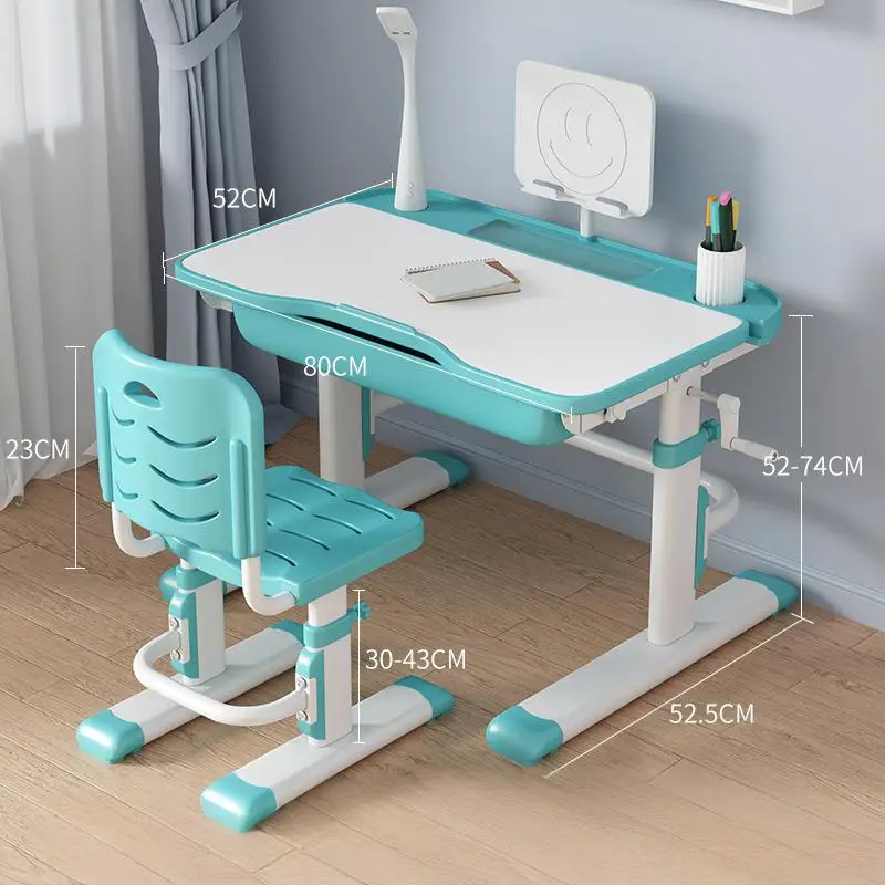 Adjustable Kids Study Desk and Chair Set Children's Writing Table Tiltable Drawing Desk for Home Learning 80x52cm