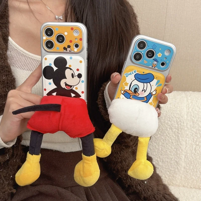 

Cute cartoon Funny Mickey Donald Duck leather buttocks Furry Holder Phone Case For iPhone 17 13 14 15 16 Pro Max Mickey Cover﻿