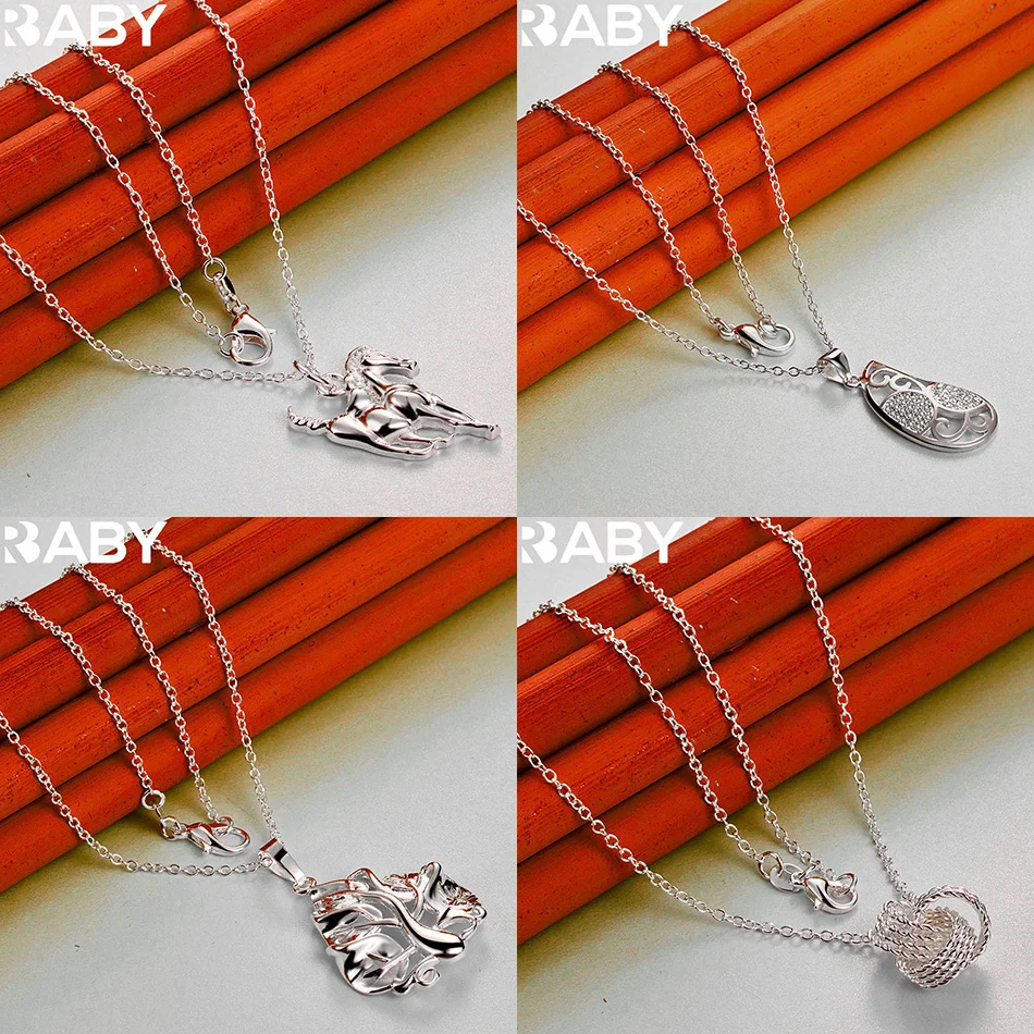 

URBABY 40-75cm 925 Sterling Silver Design Pendant Necklace For Women Men Charm Trend Birthday Gifts Fashion Party