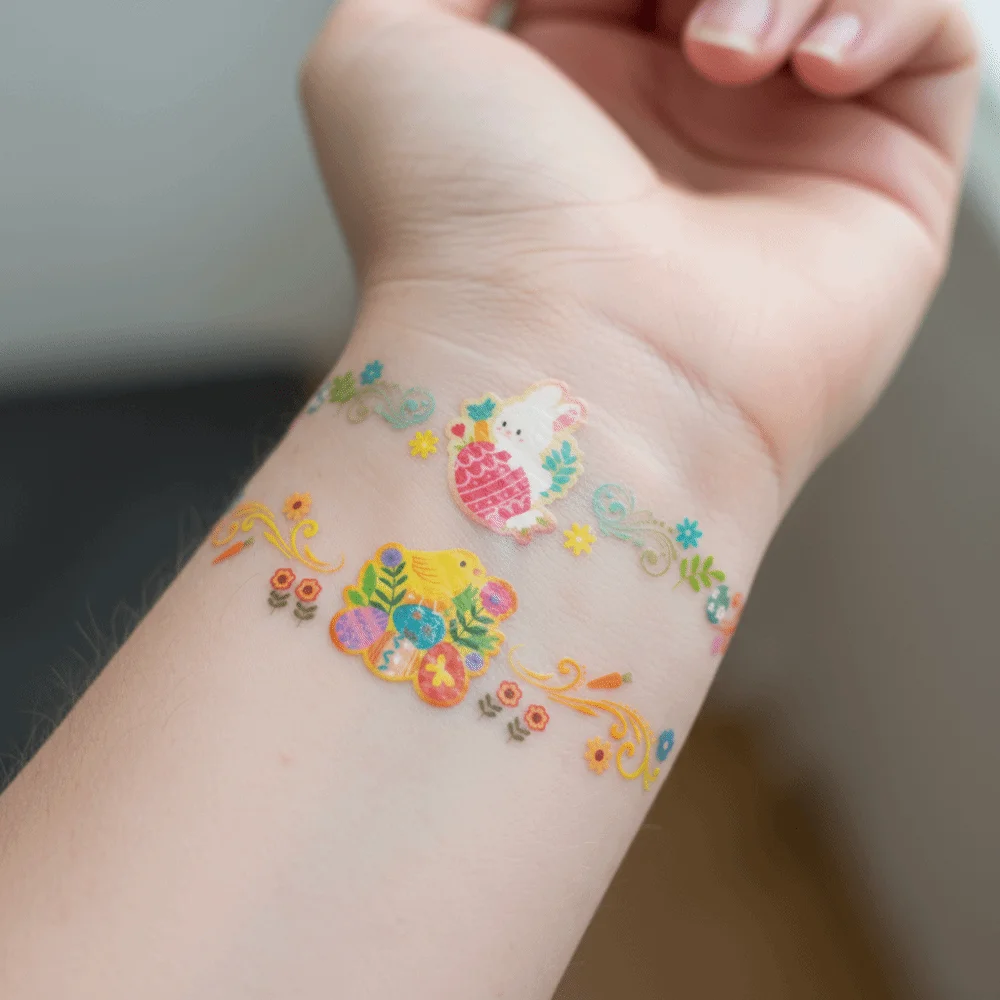 Wrist Arm Face Leg Easter Wrist Tattoo Sticker Cartoon Rabbit Carrot Eggs Face Temporary Tattoo Long Lasting Disposable