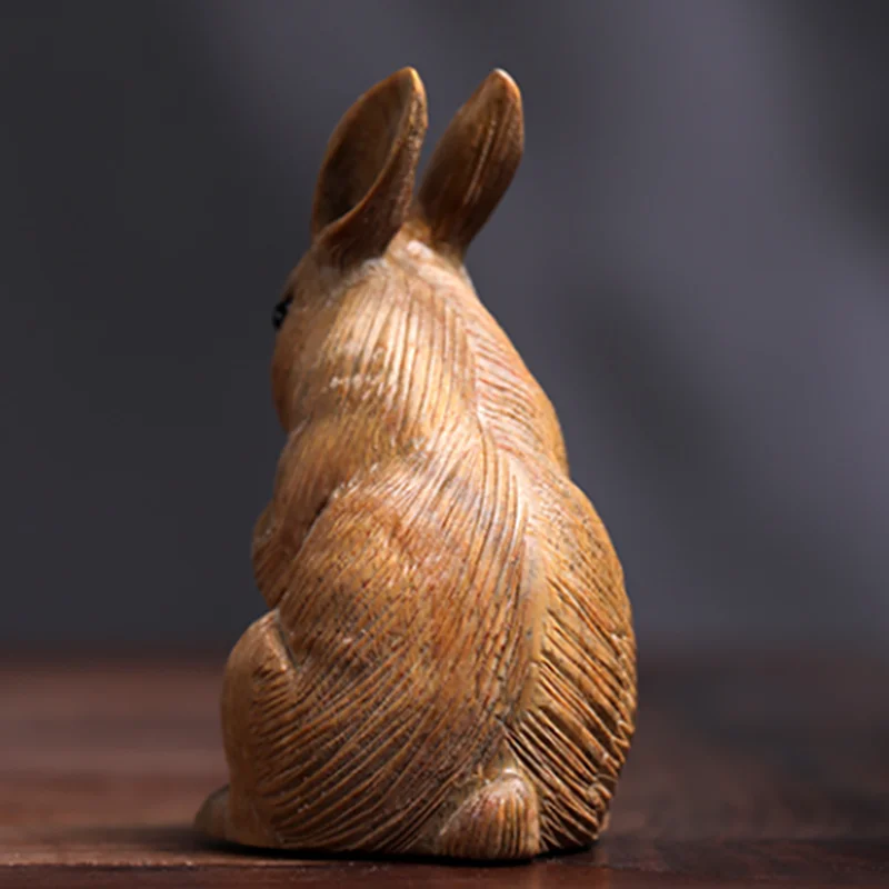 YZ087 - 7 x 4 x 4 CM Green Sandalwood Carved Figurine - Lovely Rabbit