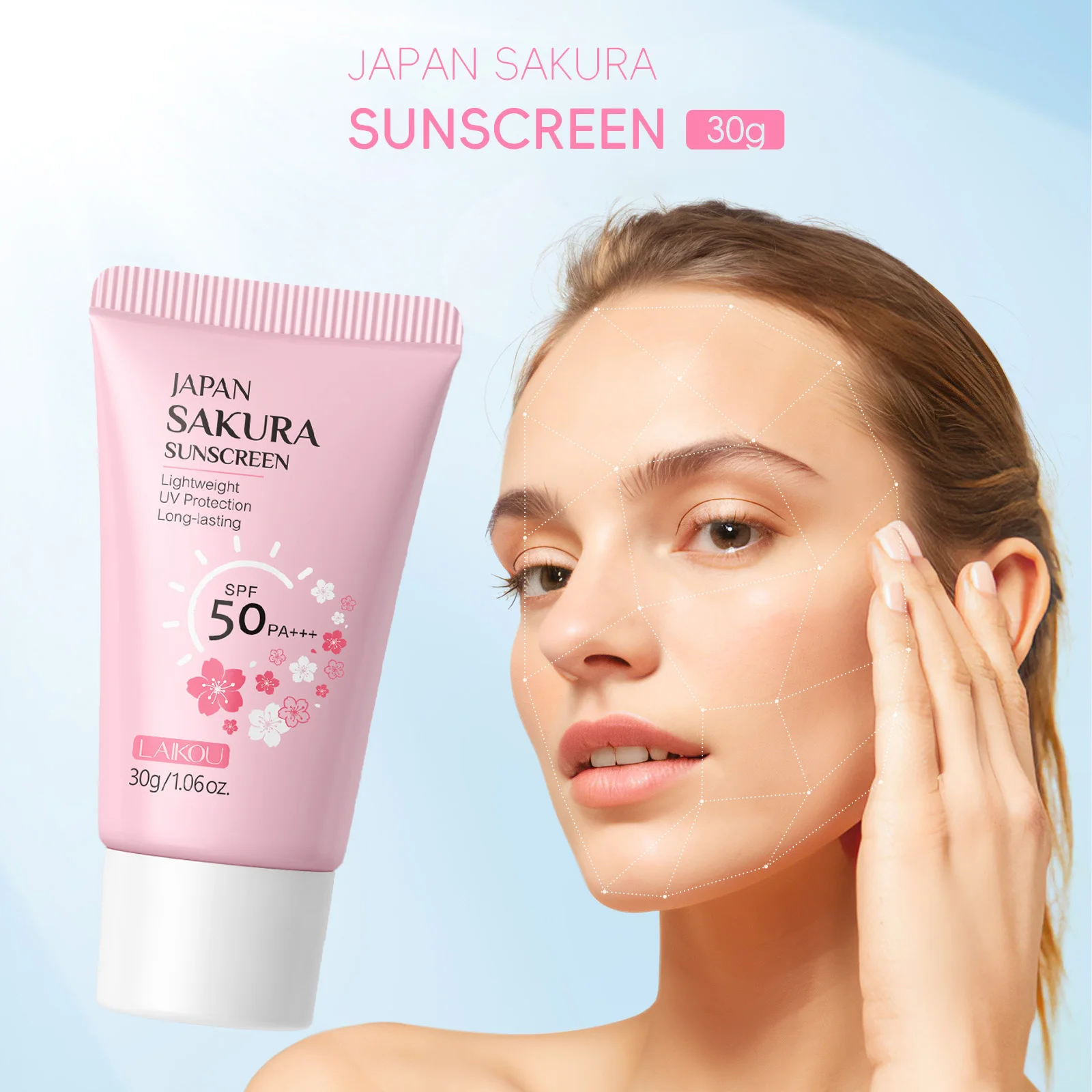 LAIKOU Sakura Facial Body Sunscreen Cream SPF50+ Refreshing Waterproof UV Protector  Moisturizing Brightening 30g