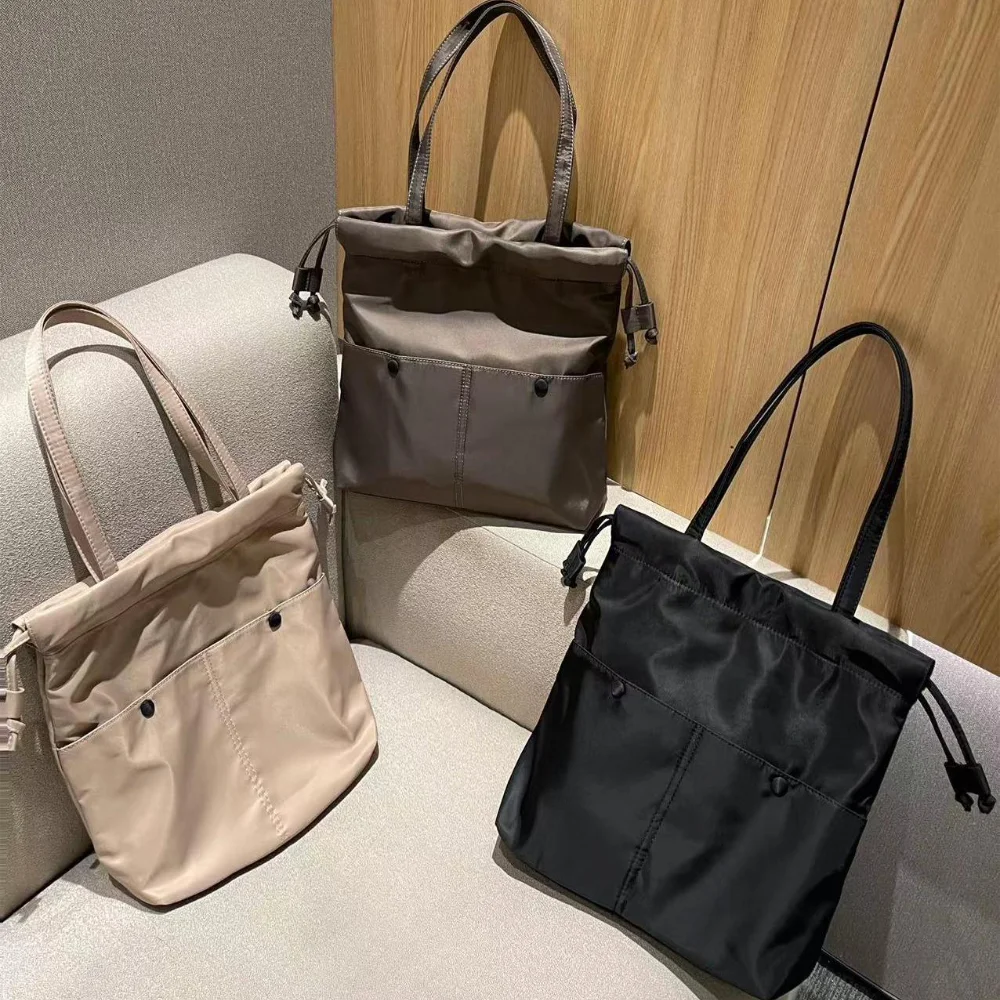 Waterproof Nylon Drawstring Tote Bag Lightweight and Practical Women's Bag Large Capacity Casual Simple Commuter Shoulder Bag