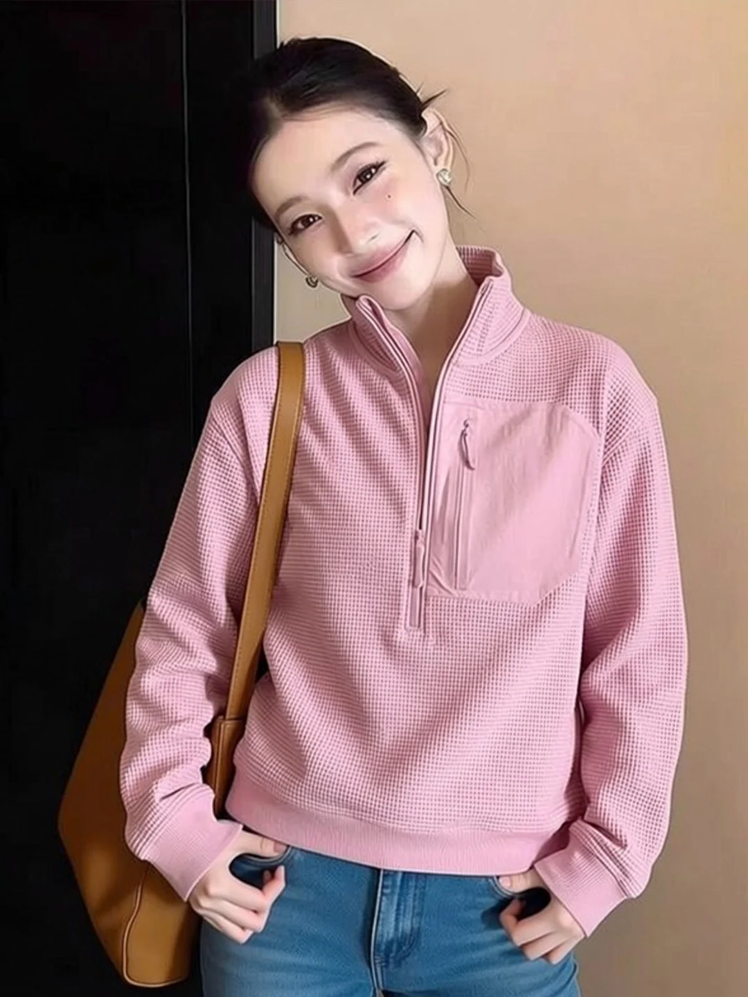 

Loose Fit Zipper Hoodie Women's Spring 2026 Trendy Long Sve Stand Collar Casual Comfortable Sle f Zipper Design