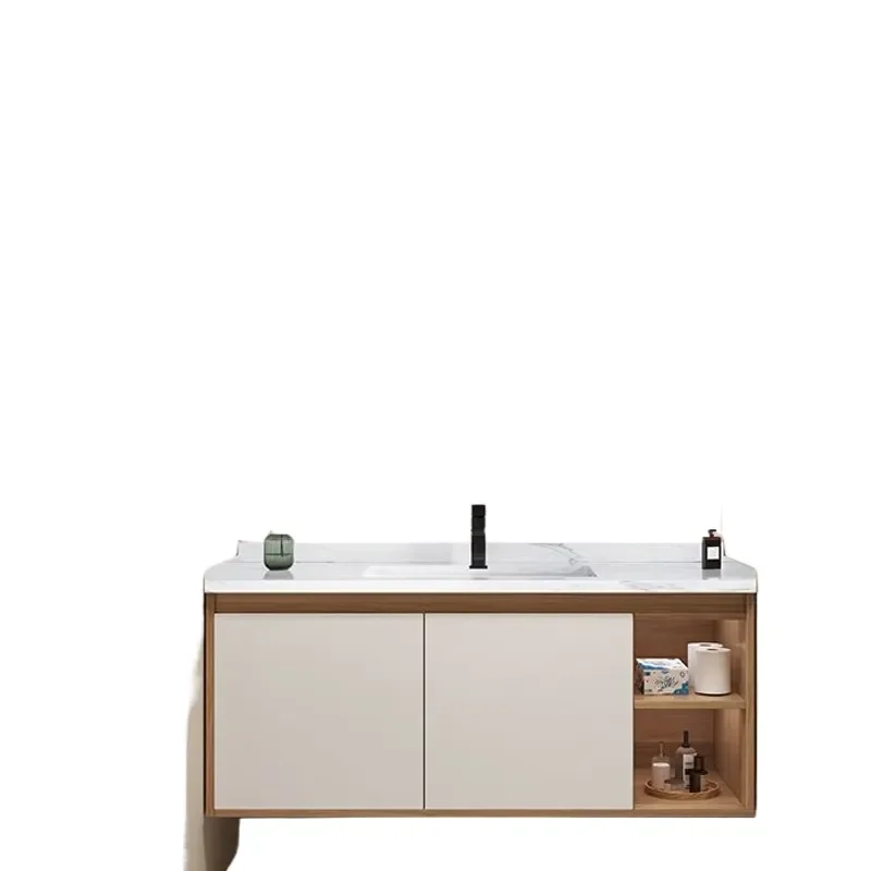 Rustic Wood Bathroom Vanity with Ceramic Integrated Sink Smart Mirror Cabinet Combo Washbasin Unit for Modern Bathrooms
