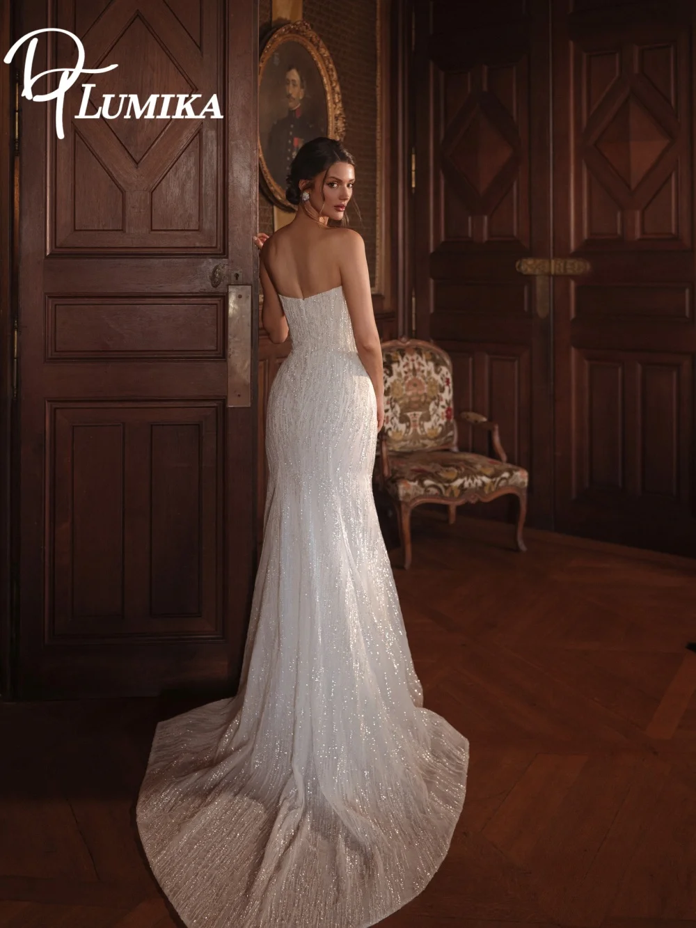 فستان زفاف أنيق بدون حمالات لامع 2026 فستان زفاف رومانسي متألق موضة a-line طول الأرض فستان الزفاف رداء De Mar #4