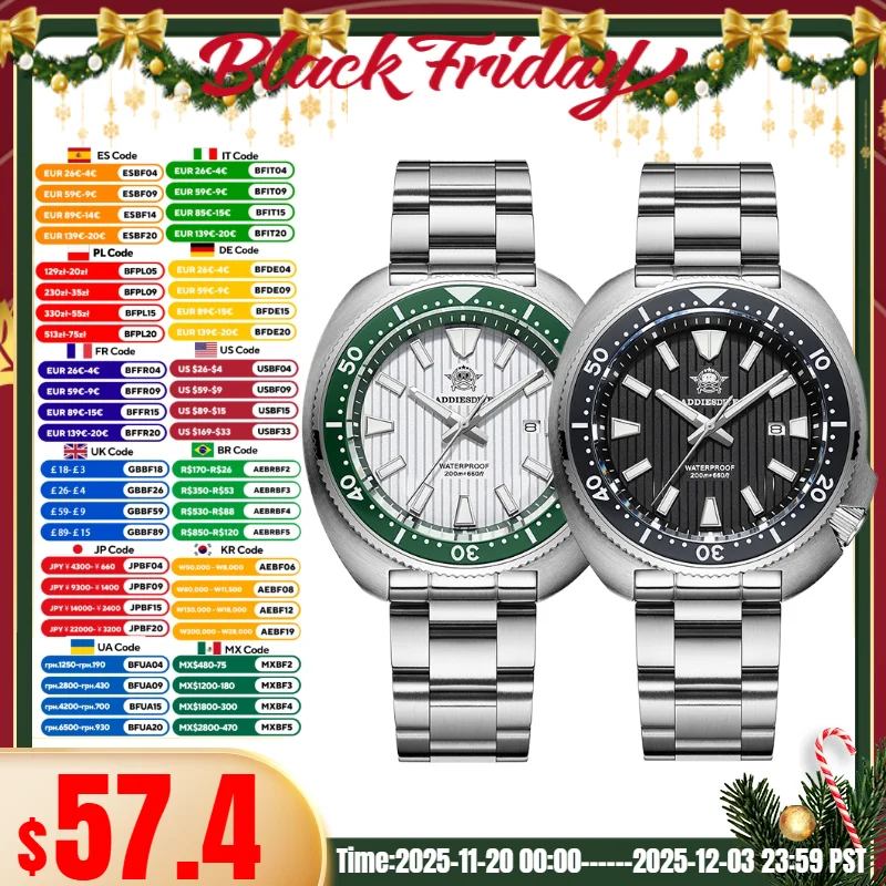 Addiesdive 2025 novos homens abalone relógio ad2507 cristal de safira 20bar relógio de quartzo à prova dwaterproof água 316l aço inoxidável reloj hombre