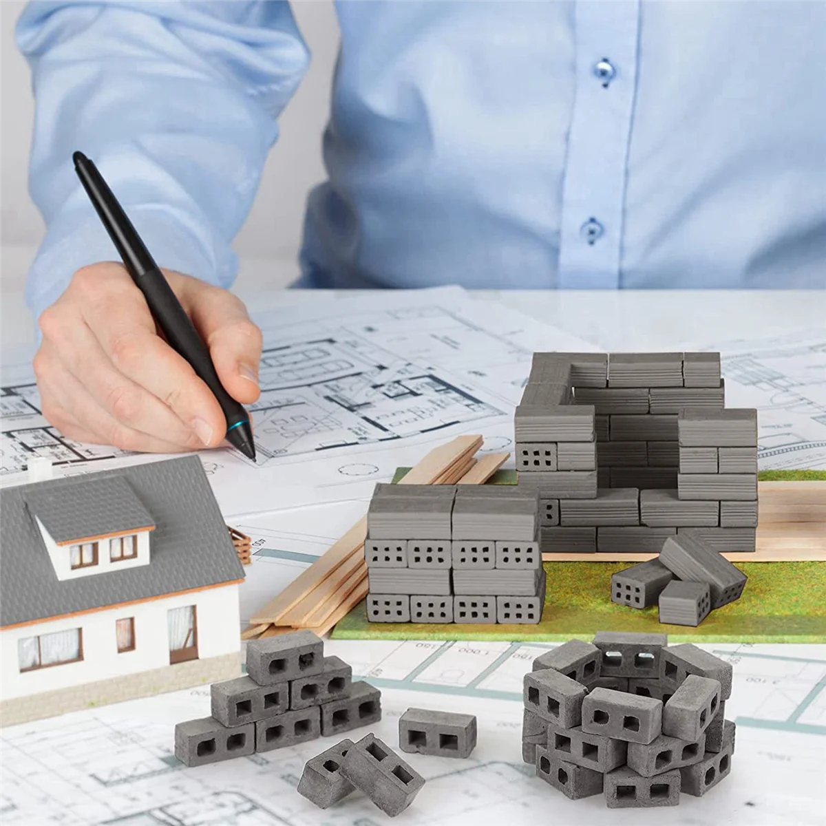 A44U 360-Packungen Zuschlerblöcke, Mini-Steine im Maßstab 1:12, Beton-Miniatursteine, winziges Landschaftsbau-Zubehör