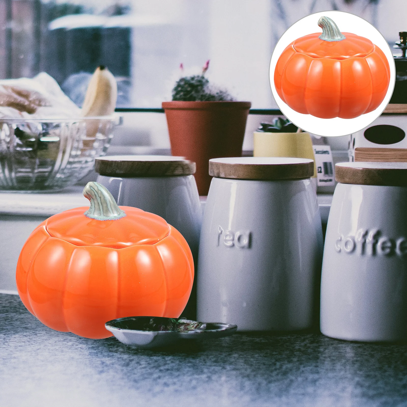 Tarro de cerámica con forma de calabaza, soporte hermético para hojas de té, aperitivos, galletas, ungüento en polvo, almacenamiento de cocina para el hogar, 1 unidad