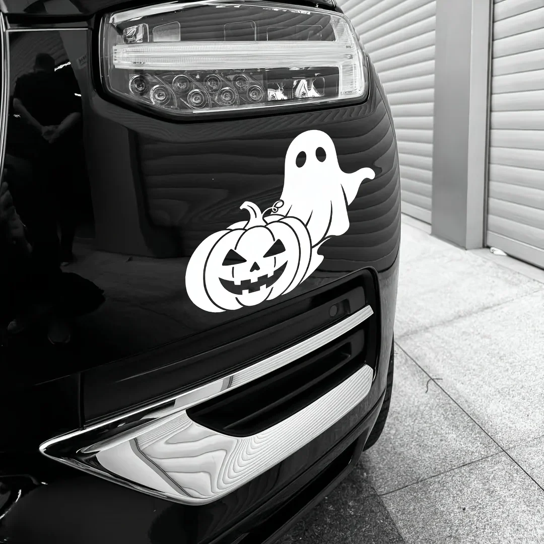 1Pc 2D Flat Halloween Pumpkin Ghost Waterproof Self‑Adhesive Vinyl Sticker Car Truck Tailgate Side Door Holiday Decal