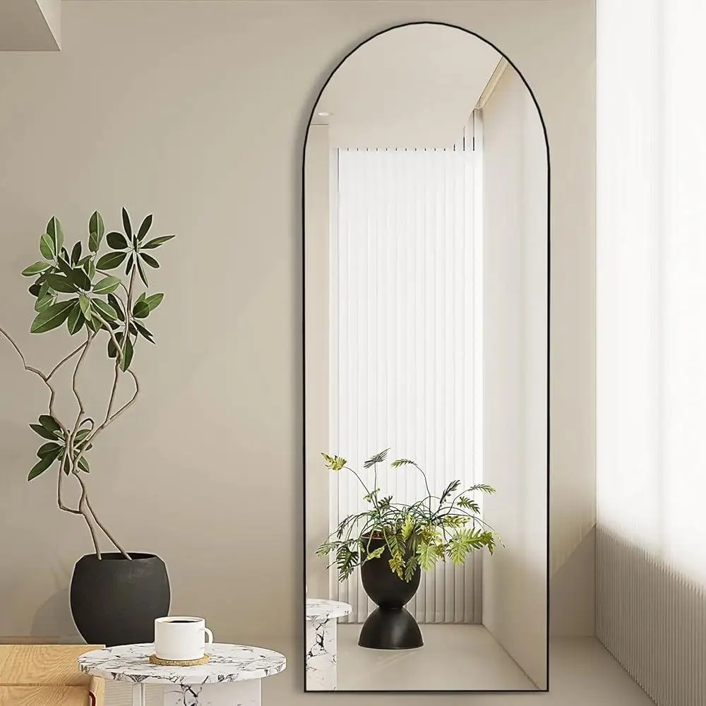 Arched Full Length Mirror Standing Leaning Shatterproof Glass Aluminum Frame Large Dressing Mirror Bedroom Living Room Bathroom