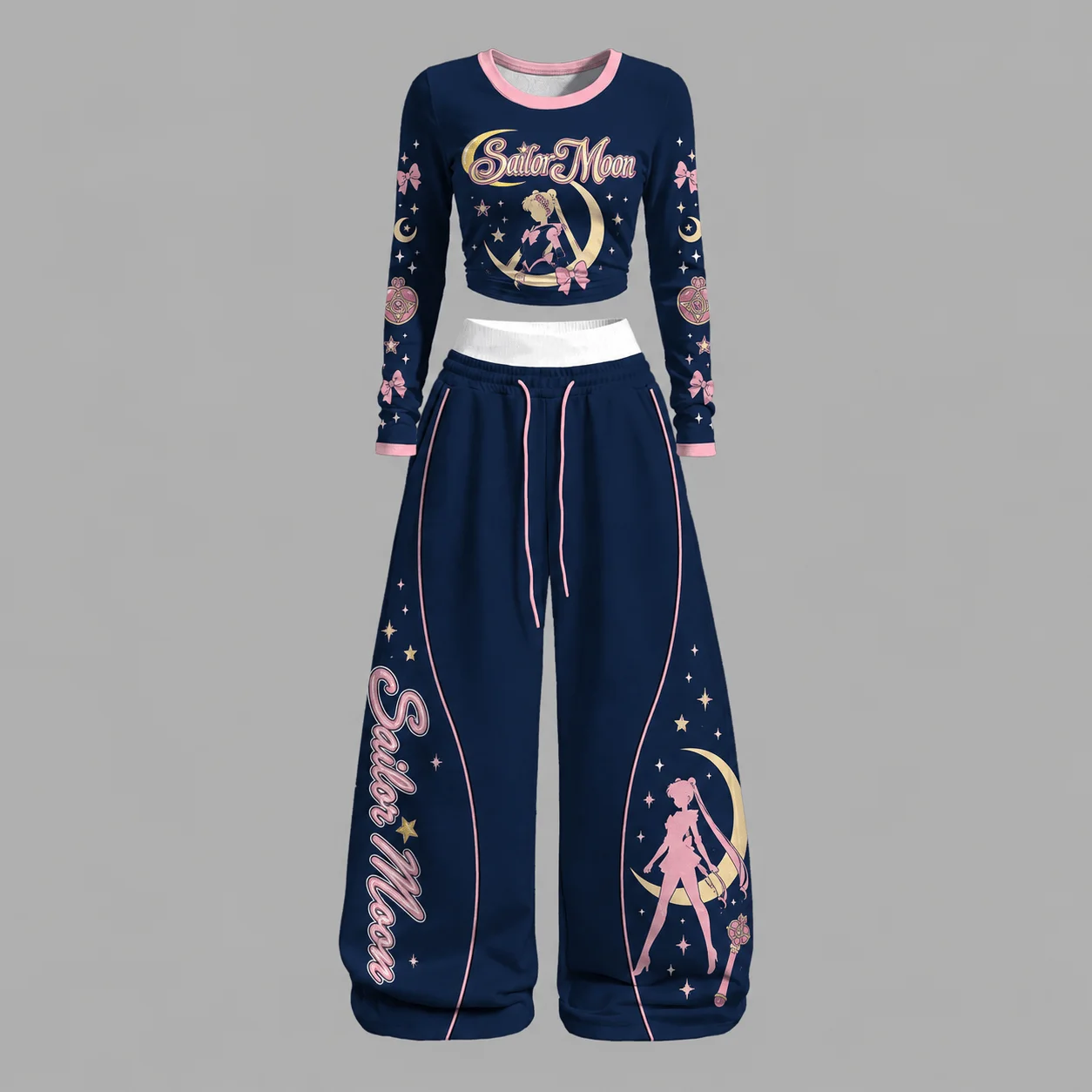 Sailor Moon Anime Long Sleeved Top Wide Leg Pants Set Tsukino Usagi Pattern Printed Casual Quick Drying Sportswear