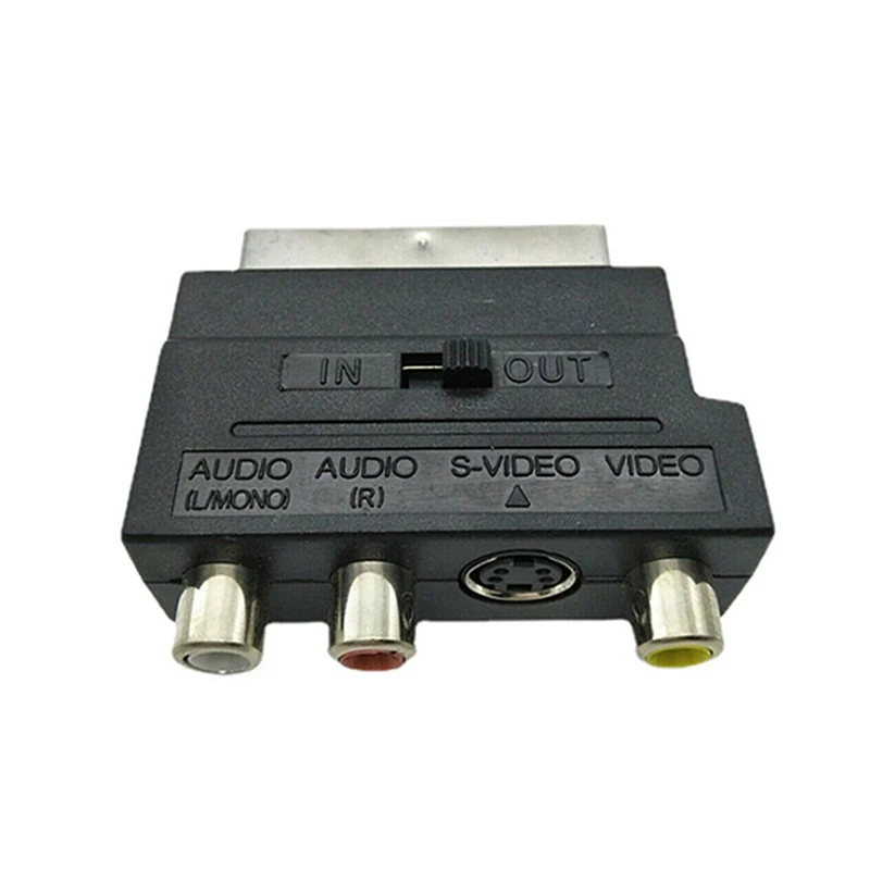 21Pin Scart Adaptor AV Block To RCA Phono Composite S-Video With In/Out Switch Scart Adaptor AV Block