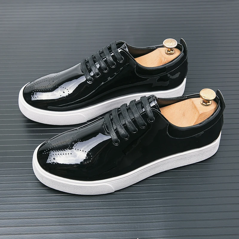 Spring Autumn Leather Shoes High Quality Patent Leather Casual Shoes Lace Up Sneakers Green Fashion Sole Designer Leather Shoes