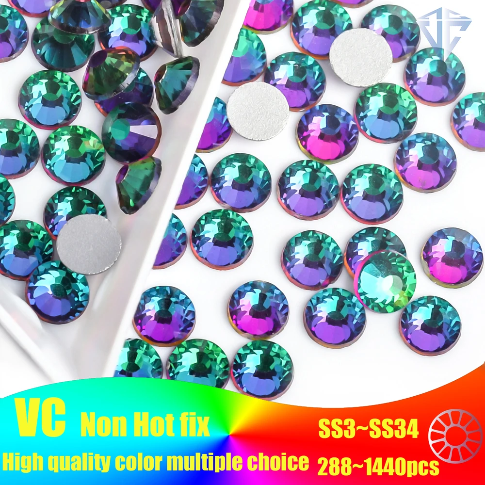 Strass não-Hotfix para Nail Art, Super Glitter, cores brilhantes, strass de cristal, cola Flatback, Y3522