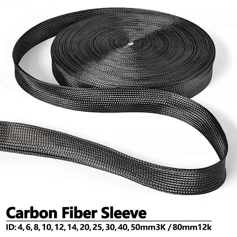 ID 4-80mm High Density Flame Retardant Tightly Black Braided Flexible Carbon Fiber Sleeving Shield Wire Cable Tube Sheath Sleeve