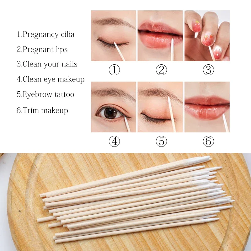 Sdotter 500 pcs Disposable Ultra-small Cotton Swab Lint Free Micro Brushes Glue Removing tools Eyelash Extension women Make Up B