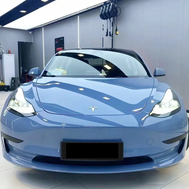 Wholesale Porcelain Blue Crystal PET Car Wrap Vinyl Color Change PPF Bubble Free Air Release Self Adhesive Film