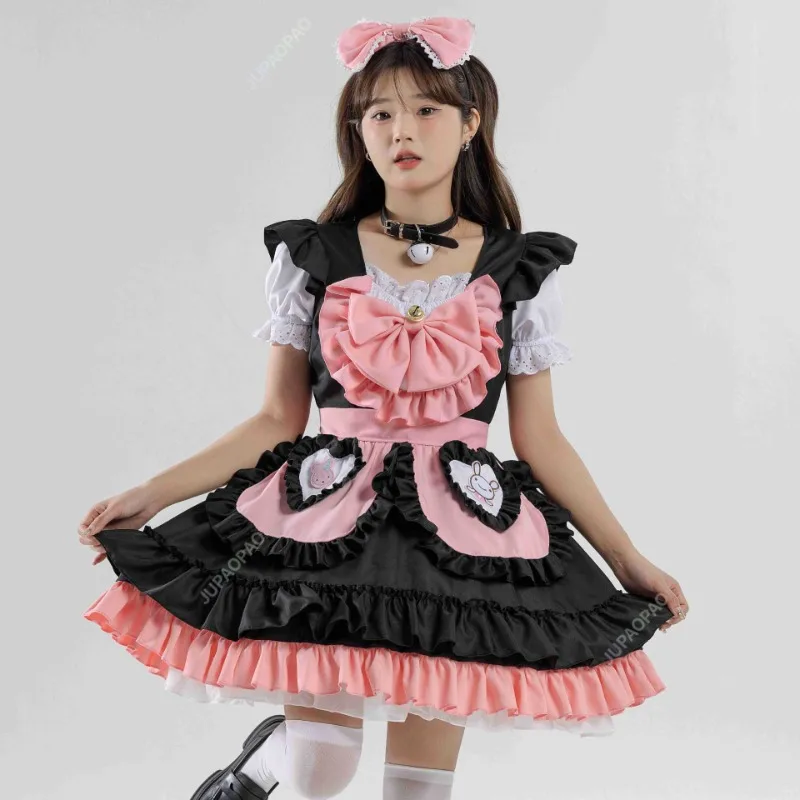 Kawaii Japanese Coffee cameriera donna Sweet Lolita Anime Bunny Girl cameriera costumi Cosplay Pink Bow Party Princess Dress 2024 nuovo