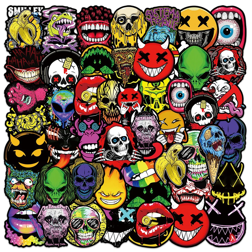 10/30/50pcs Cool Horror Skull adesivi impermeabili fai da te Skateboard moto Laptop viaggio bagagli decorazione adesivo decalcomanie giocattoli