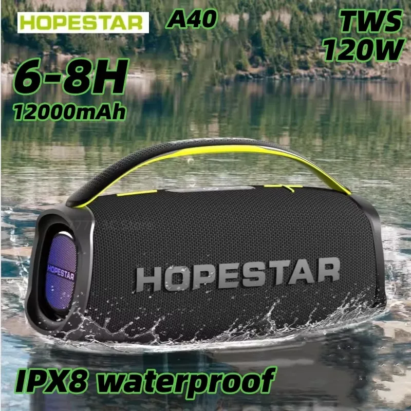 Hopestar A40 Bluetooth-динамик 120 Вт, мощный звуковой ящик, уличная портативная беспроводная колонка, музыкальный центр, сабвуфер, аудио с микрофоном