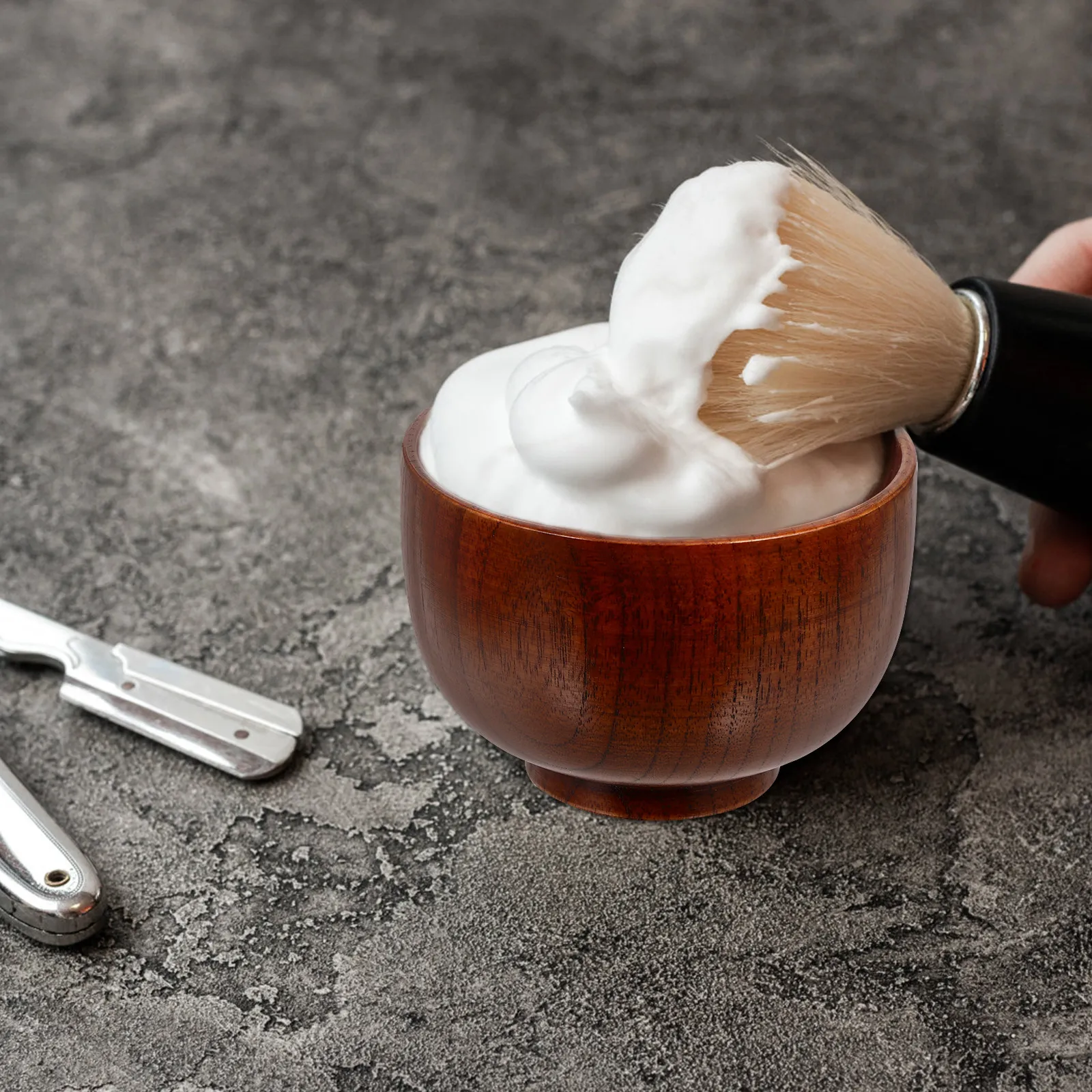 Luxury Wooden Shaving Soap Bowl Thick Premium Solid Wood Construction Smooth Rounded Handle Elegant Shaving Cup for Men