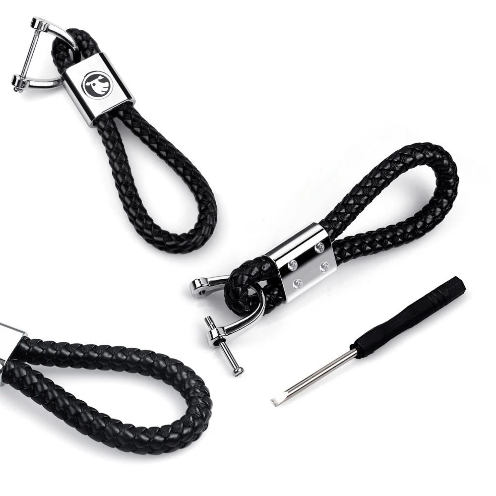 

Braided Leather Car Keychain Key Ring for SKODA Octavia Superb Kodiaq Fabia Rapid Auto Accessories