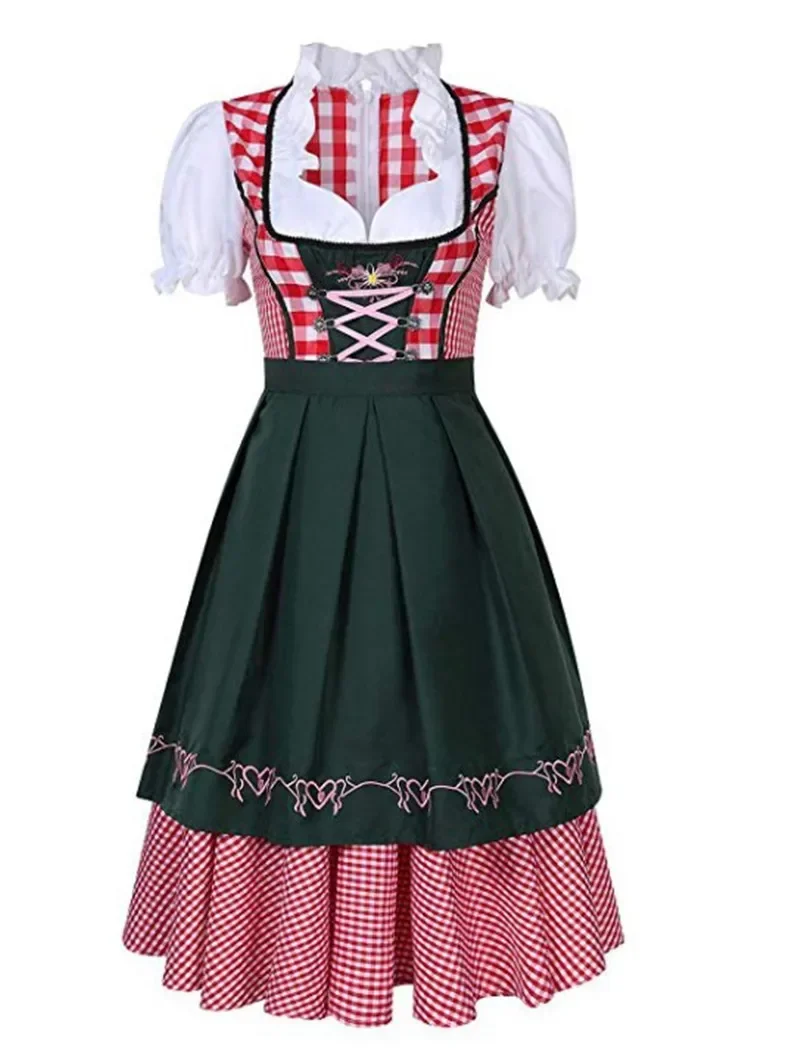 Traditional Bavarian Octoberfest Dresses German Beer Wench Costume Classic Plaid Oktoberfest Dirndl Dress With Apron