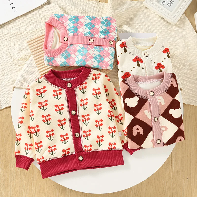 Boys and girls sweater knitted autumn and winter new children's plush baby clothes cardigan jacket