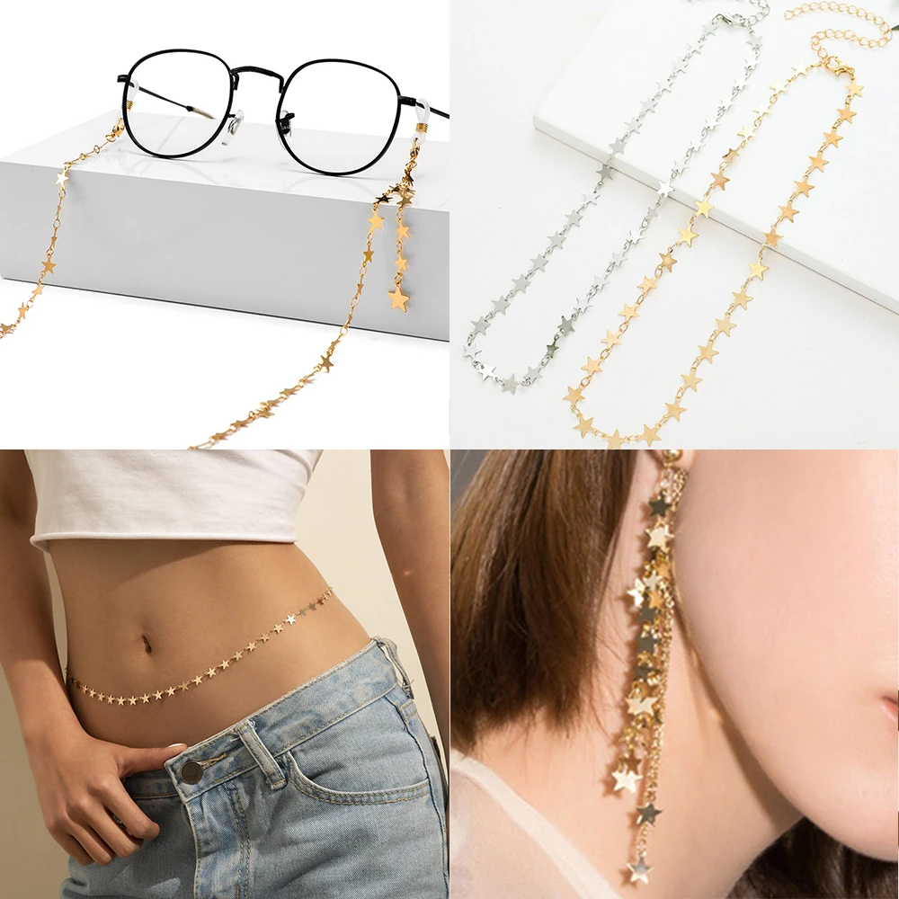 Cadeias Star Link em Aço Inoxidável para Mulheres, Cor Dourada, Colar Charme, Pulseira, Artesanato de Jóias, Acessório DIY, 1m
