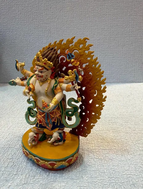 10CM Tibet Painted White Mahakala Buddha Copper Statue