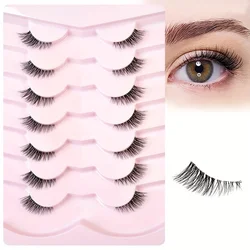 7 Pairs Of False Eyelashes With Transparent Stems, Elongated, Crossed And Thick Curly False Eyelashes