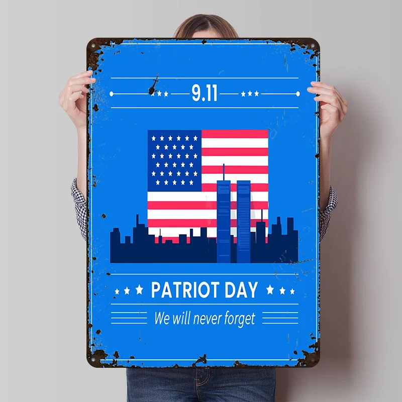 9/11 Patriot Day Printed Posters Customizable Wall Art Retro Vintage Metal Tin Signs for Home Room Desk Decor Custom Plate Items
