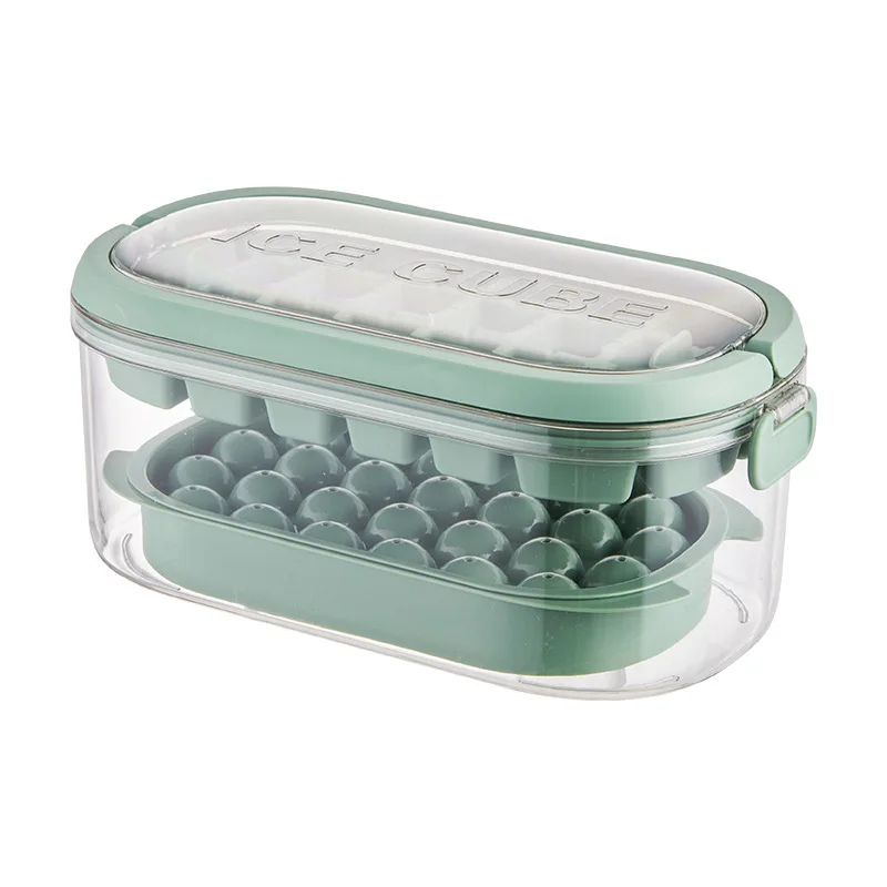 Silicone Ice Cube Tray with Lid and Storage Bin Ice Ball Maker Mold Reusable 2 Layers Plastic Mini Round Ice Ball Maker Mold