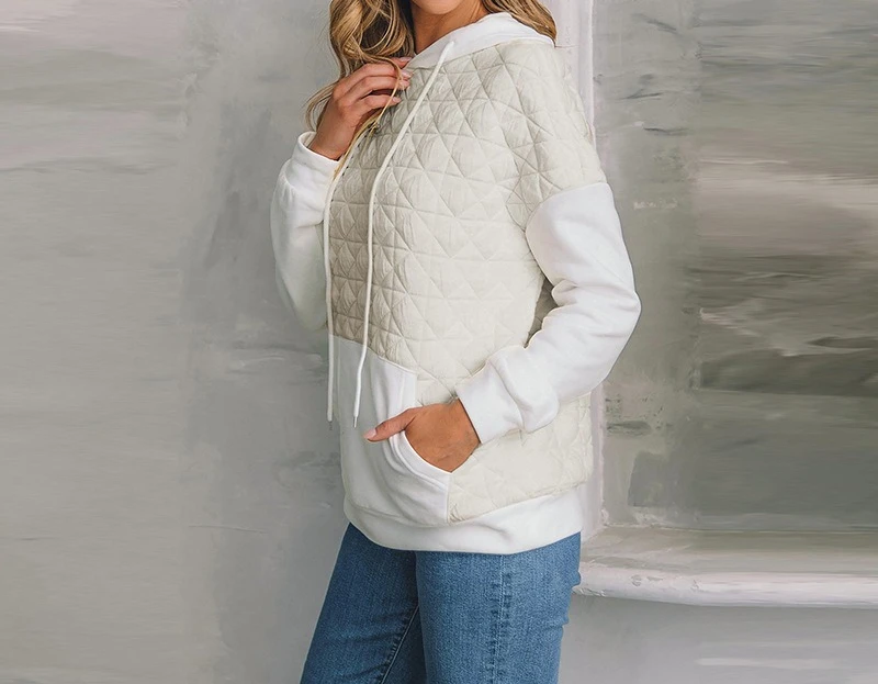 2025 Autumn New Color Blocked Hooded Long Sleeved Top for Women's Casual Versatile Drawstring Shoulder Sweatshirt for Women