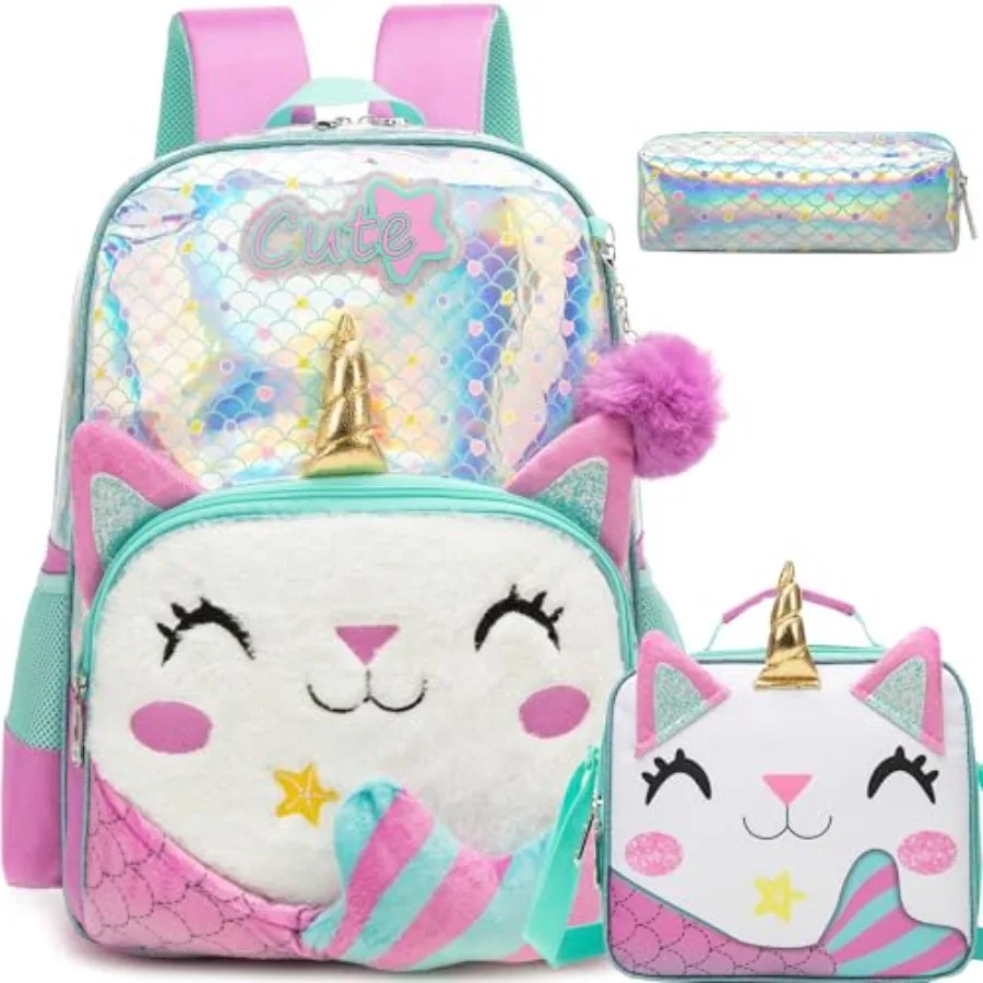 

Backpack for Girls Backpack for Elementary Student Cute Travel Bookbag with Lunch Box Pencil Case for Girls Ages 6-8