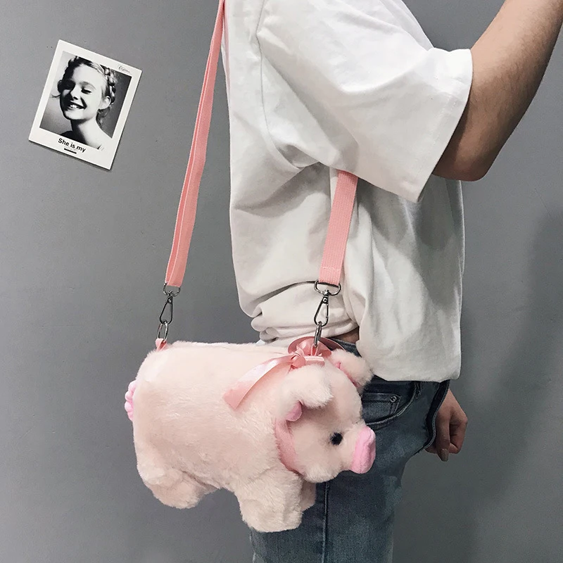 Pink Piglet Plush Bag Korean Large Capacity Lady Shoulder Bag Ins Cute Doll Messenger Bag Handbags Crossbody