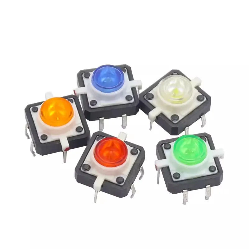 Touch the switch with light 12*12 white red green yellow blue LED4-pin reset switch key micro open type