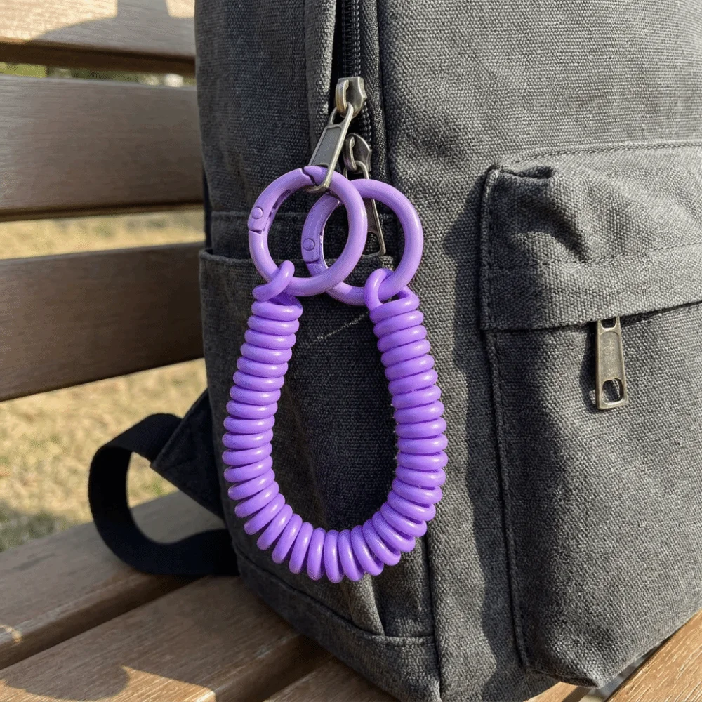 Colorful Retractable Keychain Spring Rope Double Key Rings Spiral Phone Lanyard Plastic Lightweight Anti-Lost Card Holder Strap