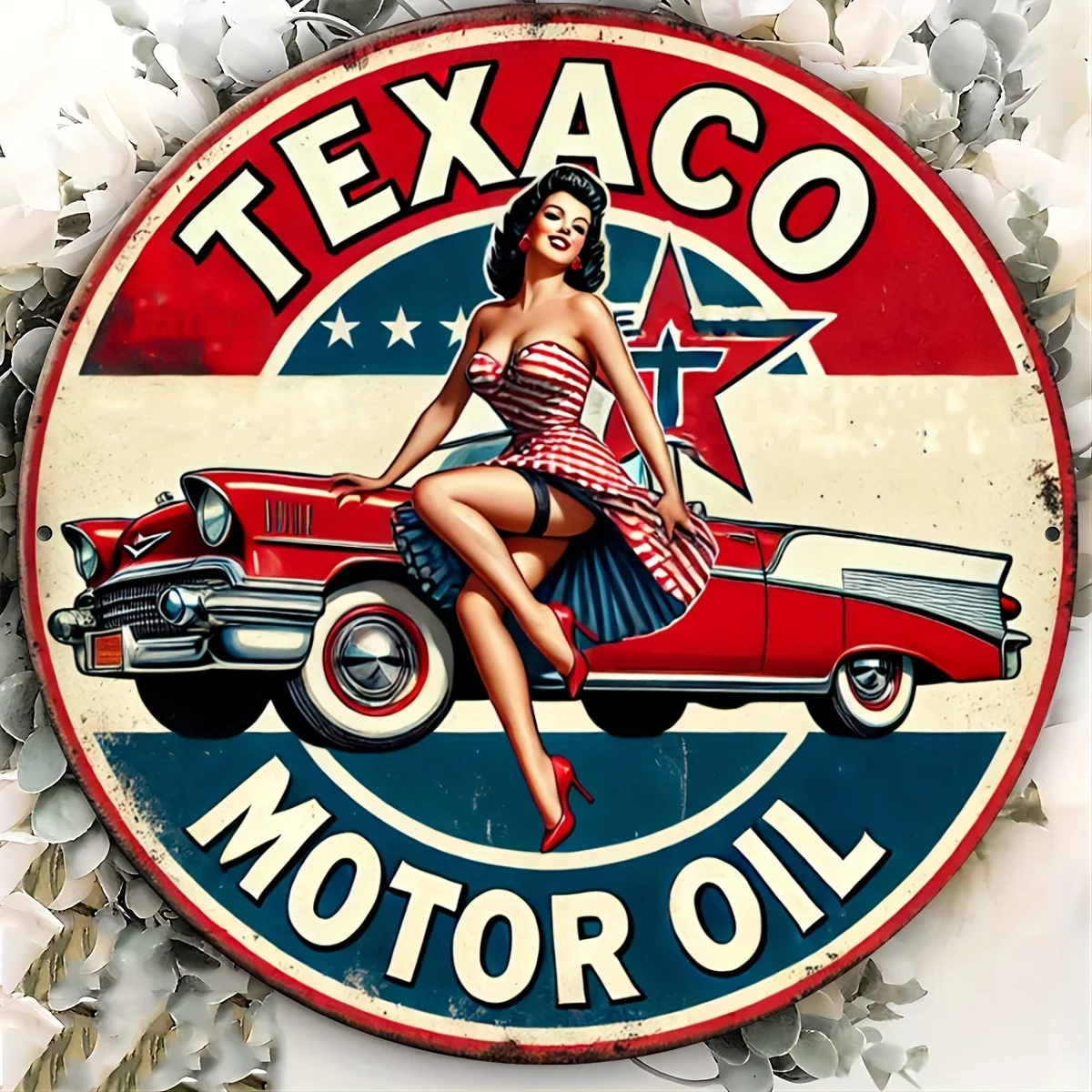 Texaco Motor Oil Vintage Aluminum Sign, Retro Pin-Up Wall Art Aesthetic Decor, Durable Metal Plaque for Home, Garage, Gift for F - view 2