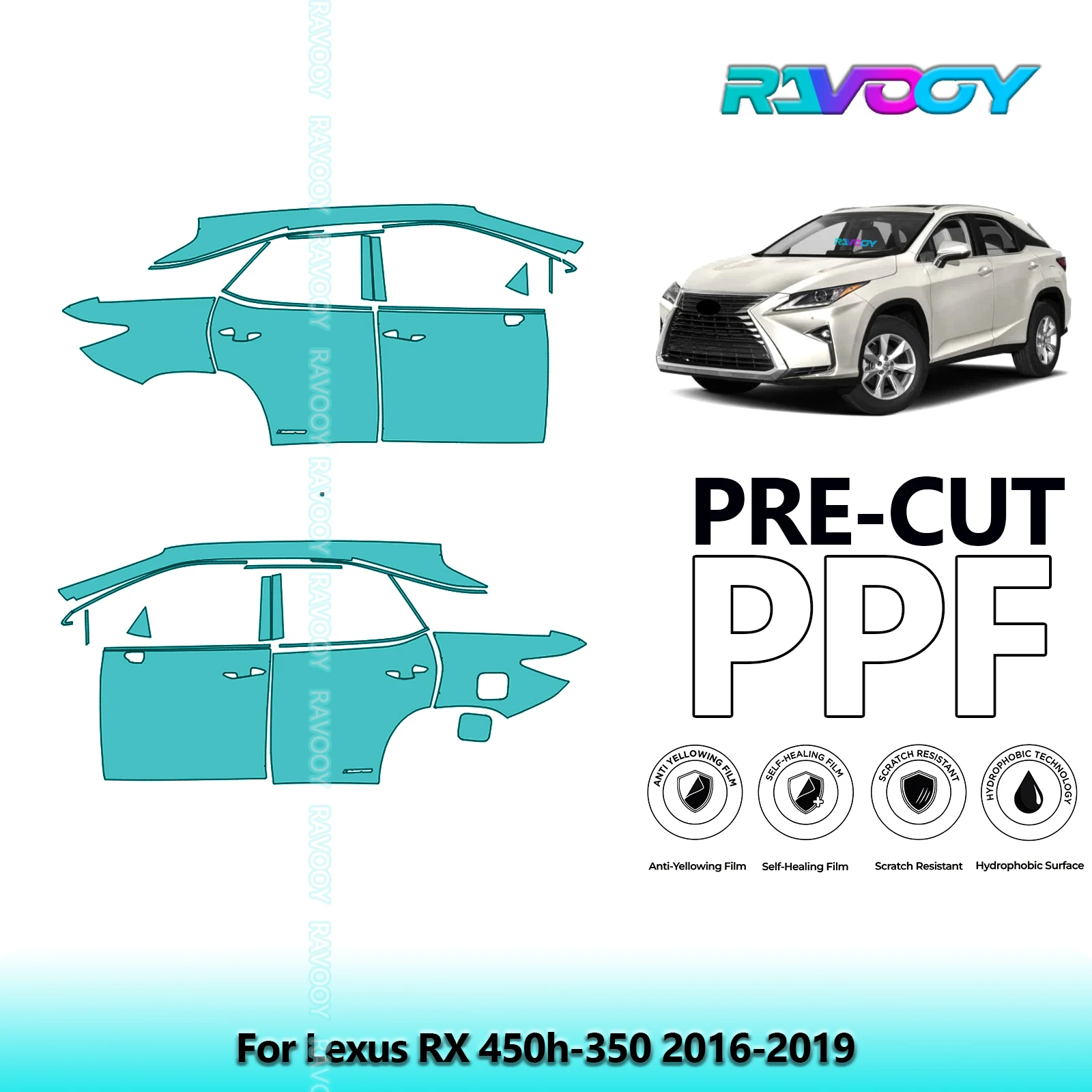 

For Lexus RX 450h-350 2016-2019 8.5mil Clear Matte Pre-Cut PPF Door & A/B Pillar Kit TPU Paint Protection Film Set