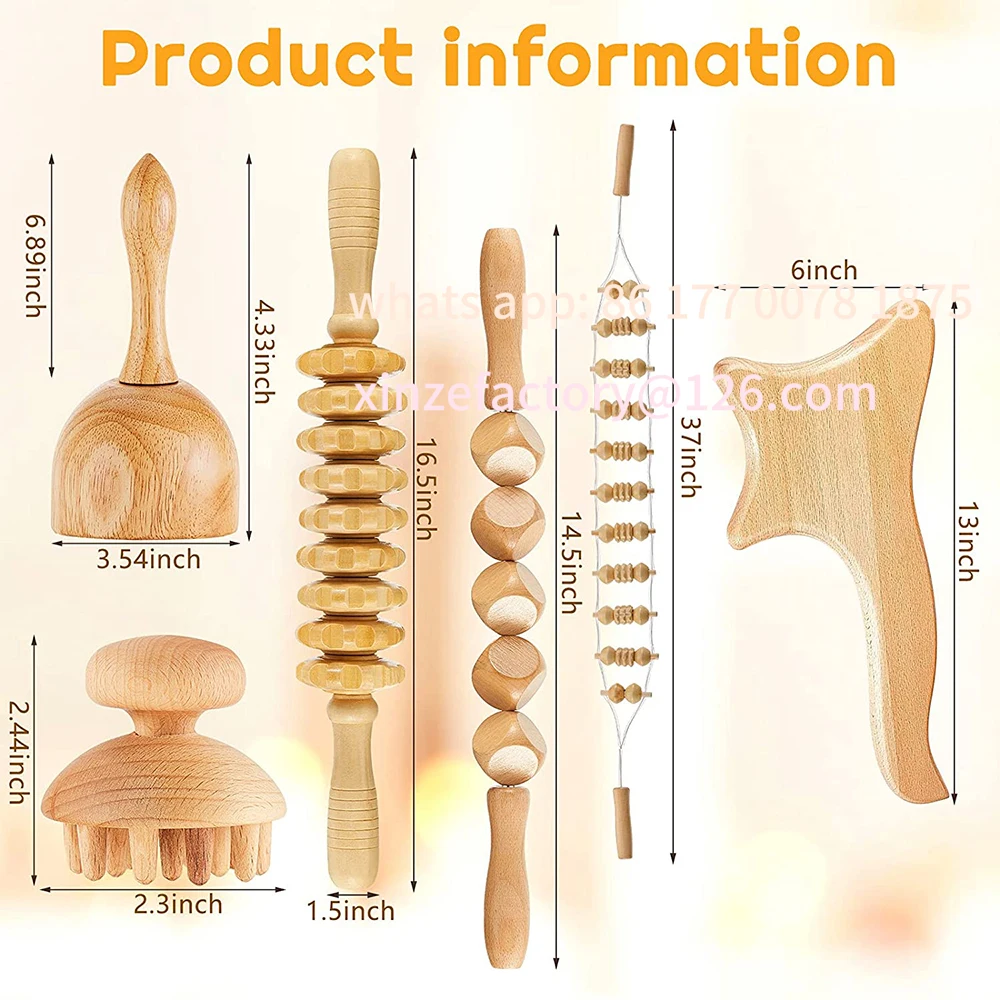 

Customizable 6 In 1 Wood Therapy Massage Tool Lymphatic Drainage Massager