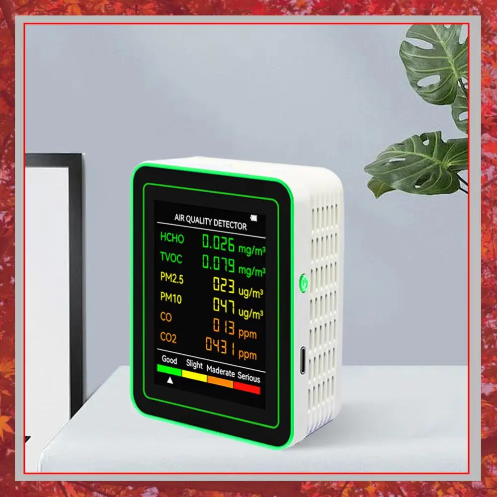 6 In 1 Air Quality Detector Carbon Dioxide TVOC HCHO Detector Multifunctional Formaldehyde Detector CO2 Meter for Office School