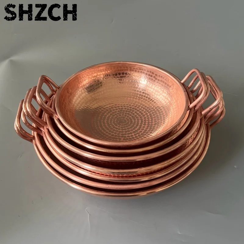 Handgeschmiedete Wokpfanne aus reinem Kupfer mit zwei Griffen, verdicktes Kochgeschirr für Rührbraten/Hot Pot, für Rindereintopf, traditionelle Kupferpfanne