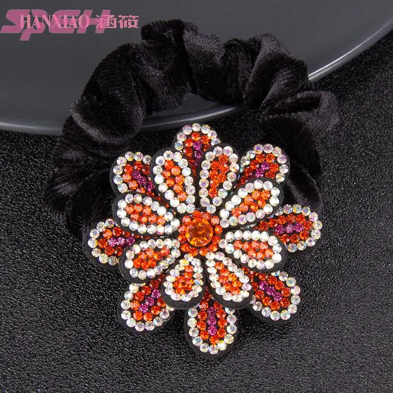 Colorful flower hair circle Korean net red girl fashion simple hair rope adult horsetail hair binding Rhinestone rubber band