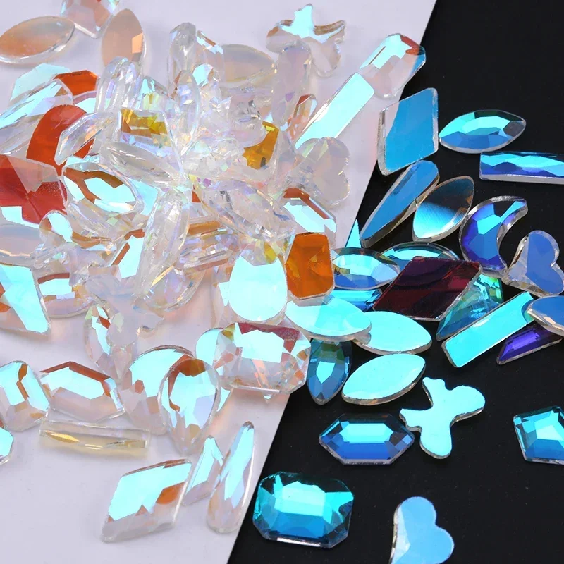 Diamantes de imitación en forma de uñas, 50/100 piezas, gota de cristal, Flecha de rombos, piedras planas de colores, gemas 3D, decoración artística para uñas